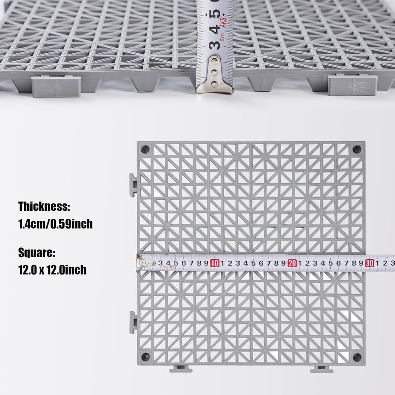 WENQUIT 12PCS Interlocking Drainage Mat, 12" x 12" Non-Slip Splicing Rubber Drainage Floor Mats with Holes, Cushioning Floor Tiles Mats for Deck, Pool, Indoor Bathroom & Outdoor Balcony-Gray - Image 2